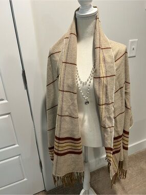Madewell Beige Striped Fringe Shawl Wrap